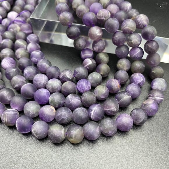 8mm Frosted Amethyst Genuine Semi Precious Natural Gemstone Bead Strand - Picture 1 of 2